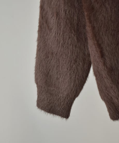 knit-02365　シャギーニット プルオーバー　オフホワイト　ベージュ　ブラウン
