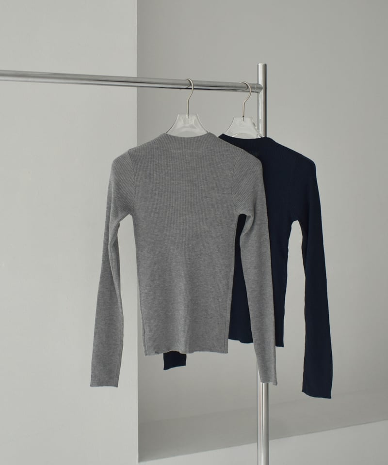 knit-02347 シェルボタン リブ ニット カーディガン グレー ネイビー