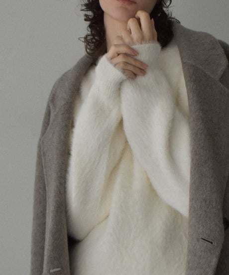 knit-02365　シャギーニット プルオーバー　オフホワイト　ベージュ　ブラウン