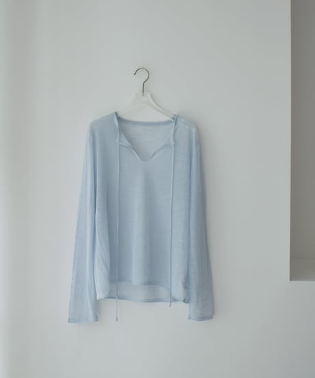 nh-knit-02379　キーネック シアー ルーズ ニット　アイスブルー　ネイビー　レッド