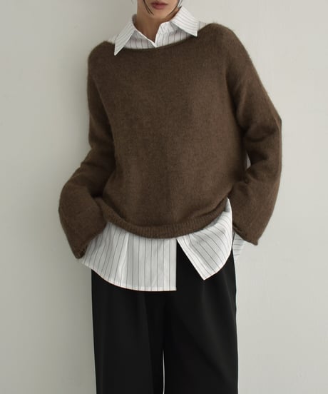 knit-02285　 モヘアライク ルーズ ニット　エクリュ　ブラウン