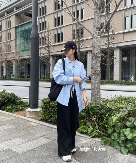 tops-02461　オーバーサイズ シャツ　ホワイト　ブルー