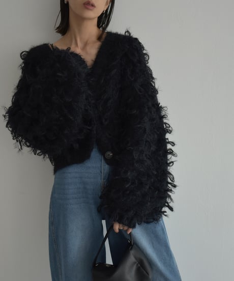 knit-02259　 ループボリュームショートカーディガン　モカ　ブラック