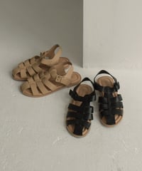 shoes-02158　グルカ ストラップサンダル　ベージュ　ブラック
