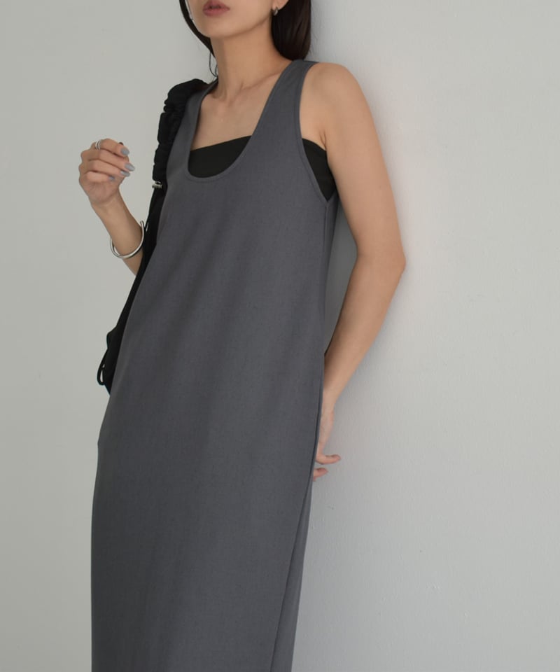 onepiece-12015 リネン混 ストレッチ 2way ワンピース グレー