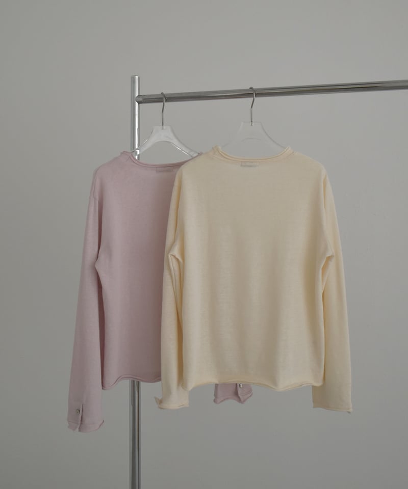 nh-tops-02586 カフススリーブ ロング カットソー エクリュ ピンク | L