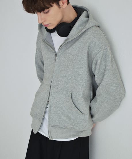 tops-02570　ダブルジップ フーディ　ブラック　グレー　カーキベージュ