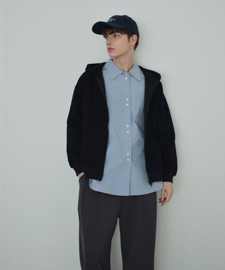 tops-02570　ダブルジップ フーディ　ブラック　グレー　カーキベージュ