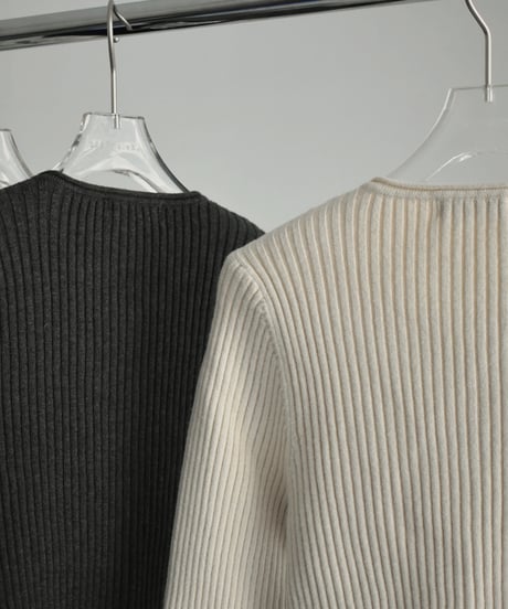 knit-02265　レイヤードデザイン リブニット　アイボリー　グレー　ブラック