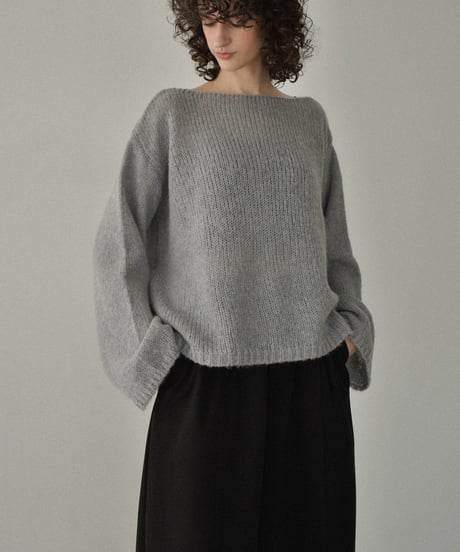 knit-02355　ラップクロシェニット付 ボートネック ニット プルオーバー　ライトグレー　チャコール　ブラウン