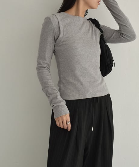 tops-02510　レイヤード ライク トップス　マスタード　グレー