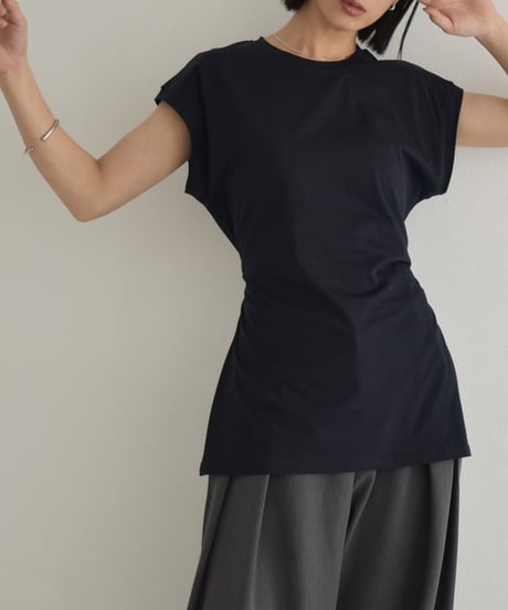 nh-tops-02554　サイドスリット ノースリーブ トップス　ホワイト　グレー　ダークネイビー
