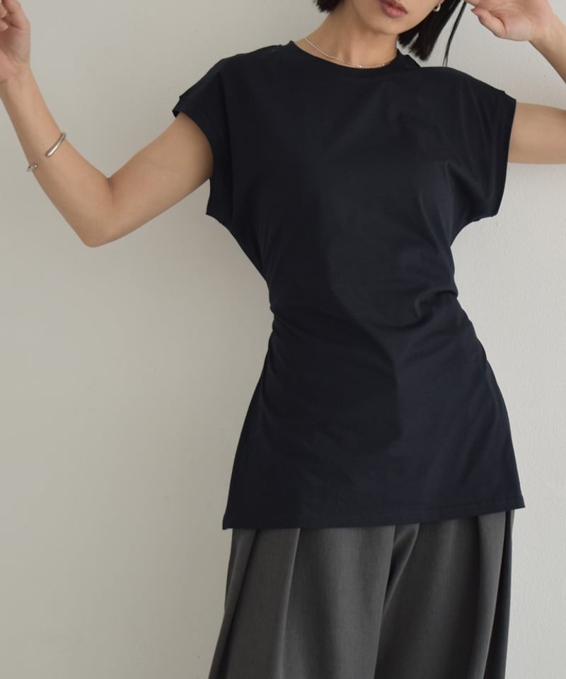 nh-tops-02554 サイドスリット ノースリーブ トップス ホワイト グレー