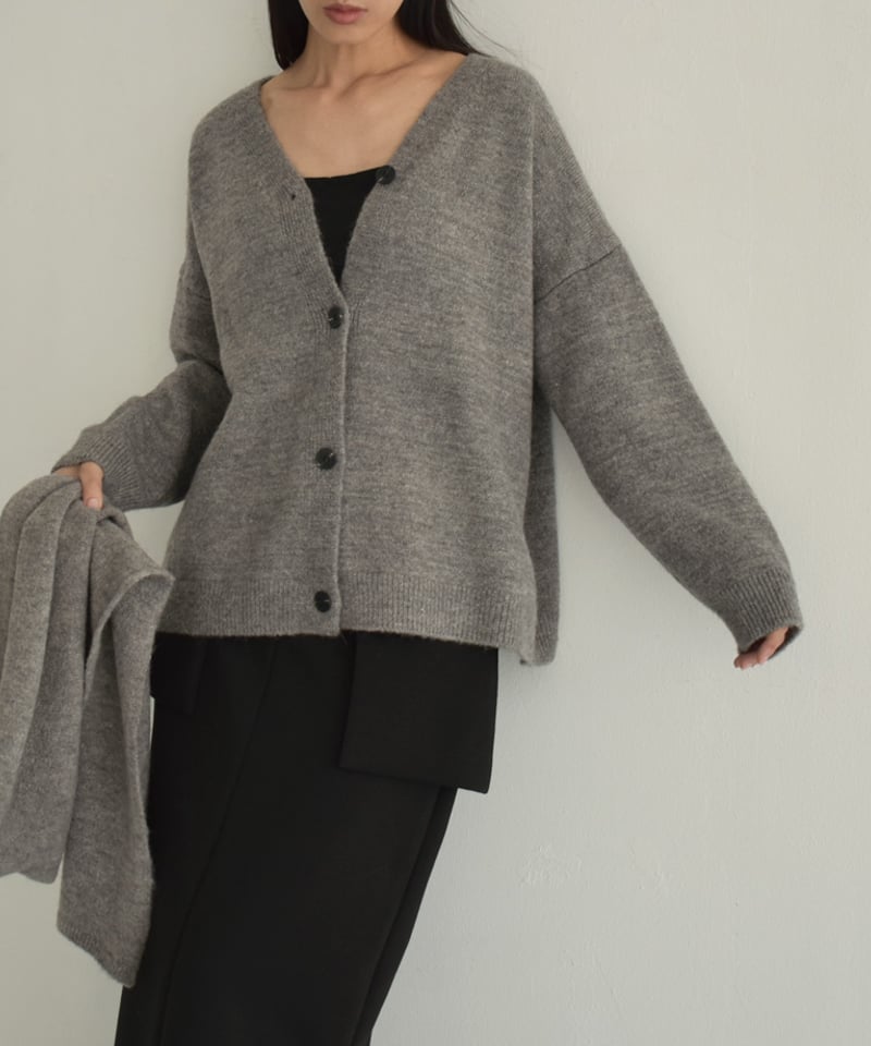 knit-02293 マフラー付き ニットカーディガン ブラウン グレー