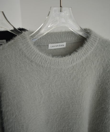 knit-02356　シャギー ルーズ ニット　ライトグレー　ブラック