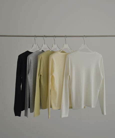 nh-knit-02337　クルーネック シアーニット　エクリュ　クリーム　イエローグリーン　グレー　ブラック