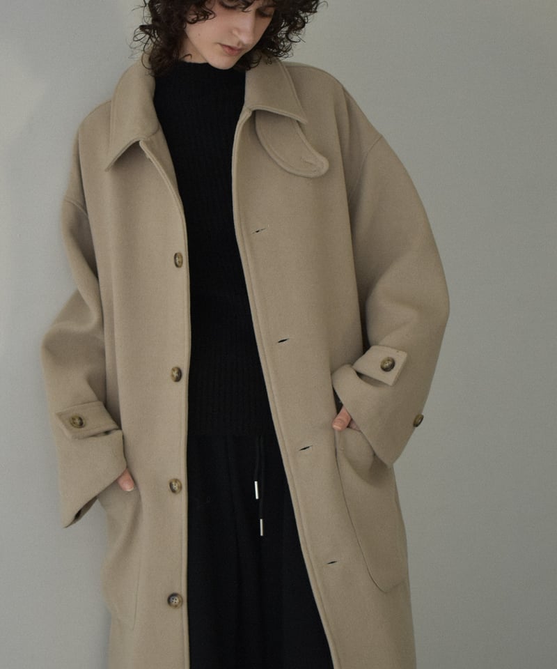 coat-12001 ウールブレンド ステンカラーコート ベージュ モカ | L
