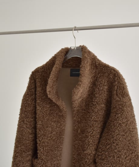 coat-02065　プードルボア ハイネック ミディコート　エクリュ　ブラウン