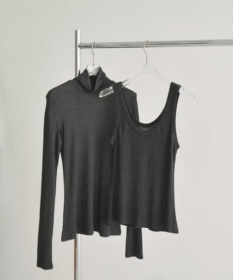 tops-02574　ハイネック＆タンクトップ レイヤード トップス　グレー　ブラウン　ブラック