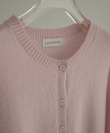 knit-02372　クルーネック コンパクト ニット カーディガン　オフホワイト　イエロー　ピンク　ブルー　グレー　ブラック