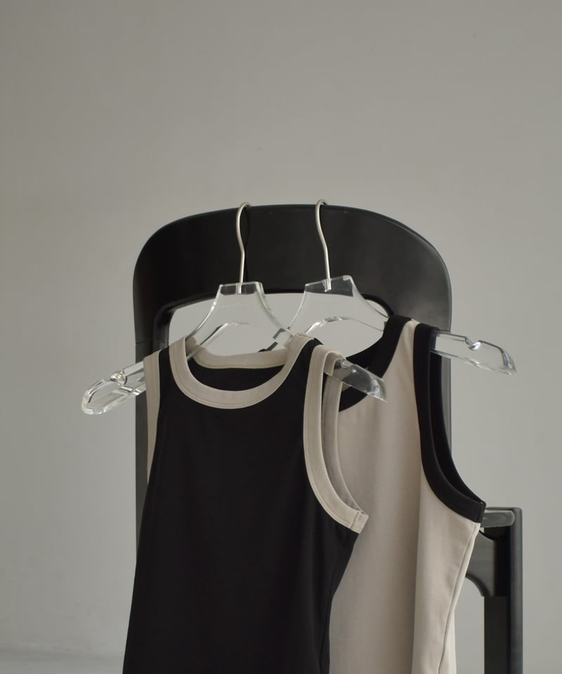 nh-tops-02561 バイカラー クロップド タンクトップ カーキベージュ