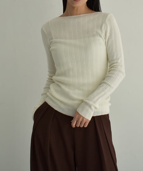 knit-02301　ボートネック ランダム リブ ニット　オフホワイト　チャコール