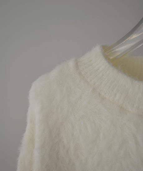 knit-02365　シャギーニット プルオーバー　オフホワイト　ベージュ　ブラウン