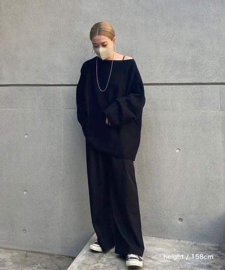 knit-02363　オーバーサイズ ボートネックニット　アイボリー　ブラック
