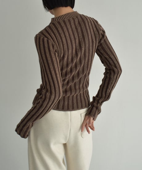 knit-02313　バイカラー コットン リブ ニット　ブラウン　ブラック