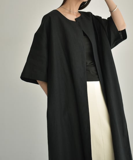 【STUDIO ENUL】onepiece-14001　リネン ガウンドレス　アイボリー　ブラック