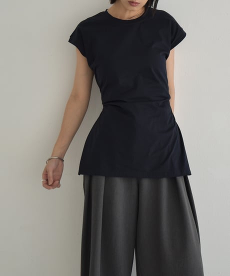 nh-tops-02554　サイドスリット ノースリーブ トップス　ホワイト　グレー　ダークネイビー