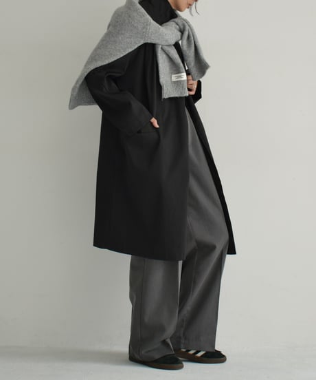 coat-02048　スタンドカラー ミディコート　ブラック