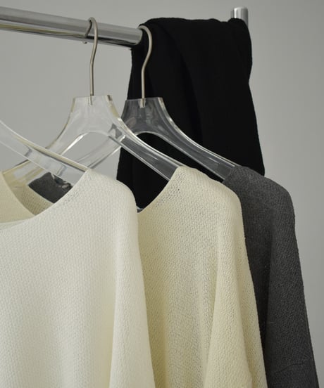 knit-02326　リネン混ハーフスリーブ メッシュニット　オフホワイト　エクリュ　グレー　ブラック