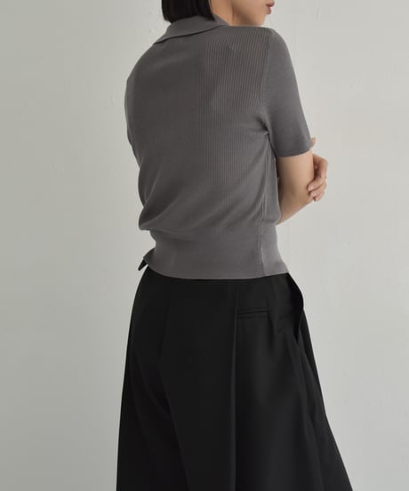 knit-02330　ハーフスリーブ スキッパーリブニット　オフホワイト　グレー　ブラック