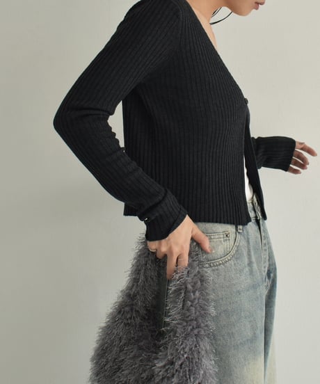 knit-02295　リブ ワンボタン カーディガン　オフホワイト　ブラウン　レッド　チャコール