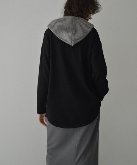 knit-02357　ハイゲージ シャツ ニット トップス　オートミール　グレー　ブラック