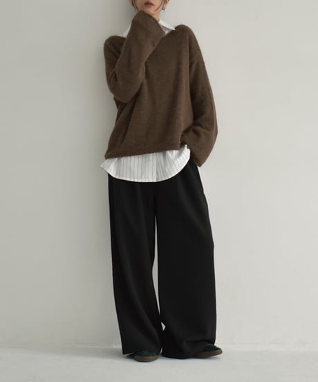 knit-02285　 モヘアライク ルーズ ニット　エクリュ　ブラウン