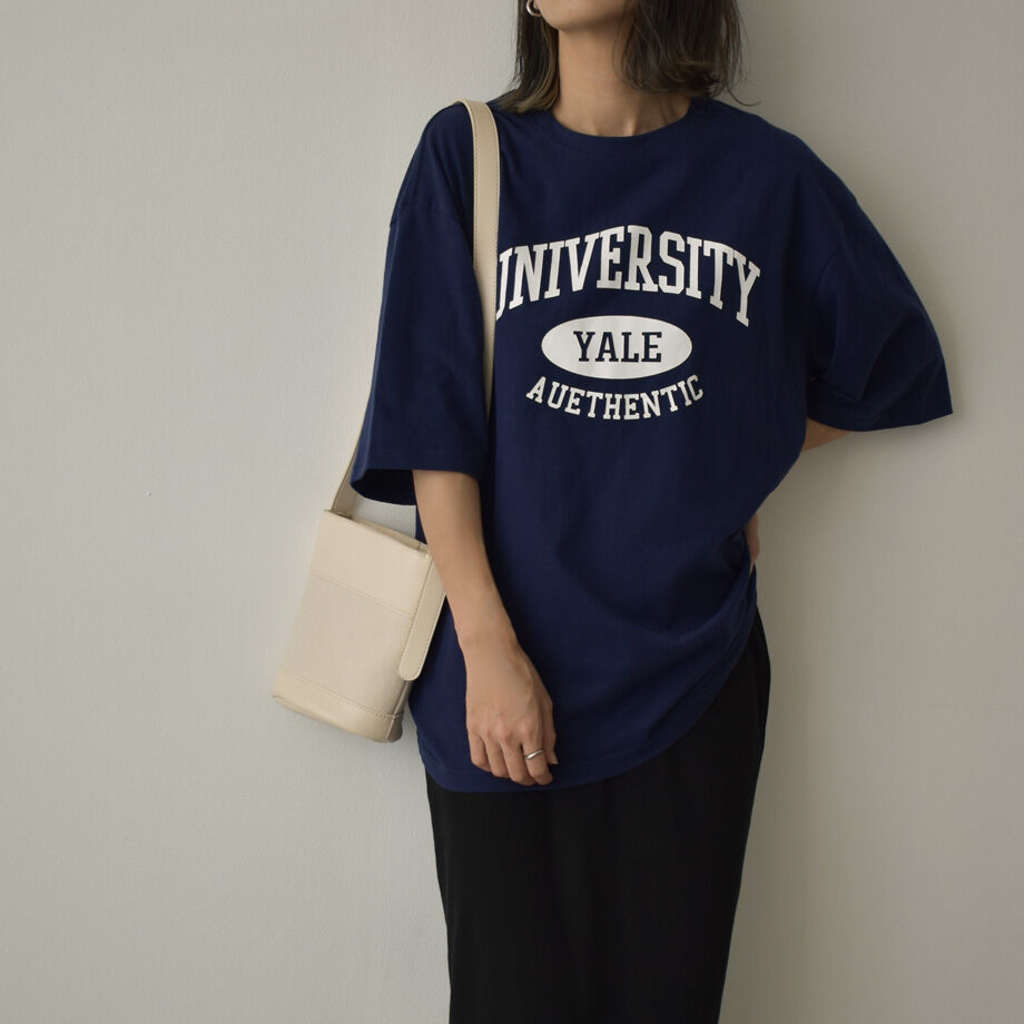 tops-02336　YALE　カレッジTシャツ　ホワイト　ネイビー