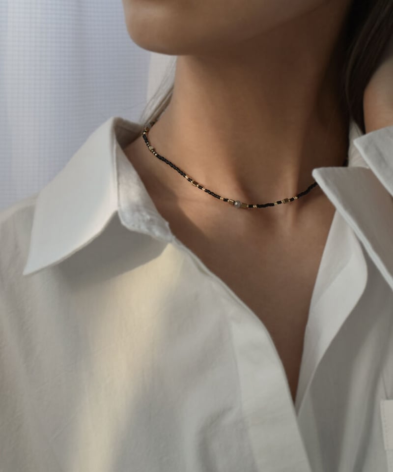 mb-necklace2-02047 ランダムビーズ ショートネックレス ホワイト