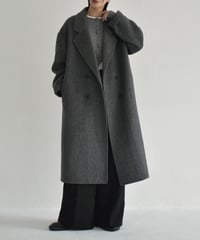 coat-02054　シャギー ウールコート　リバー仕立て　グレー　ブラック