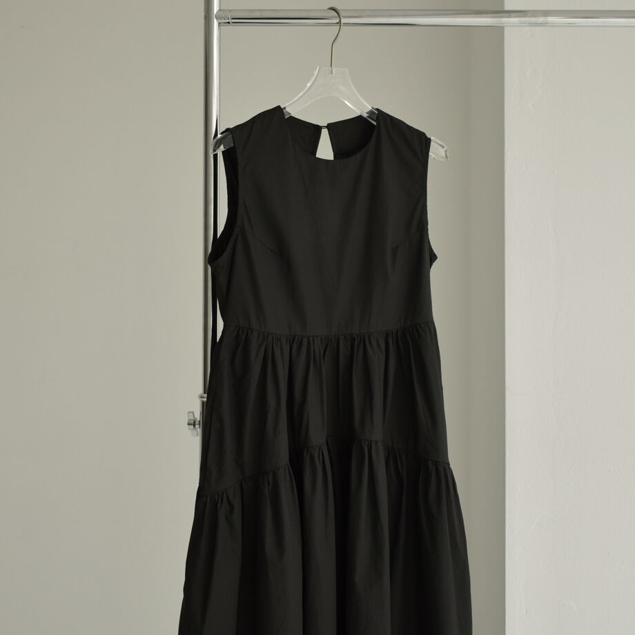 onepiece-12009 バックデザインギャザーコットンドレス ブラック | L