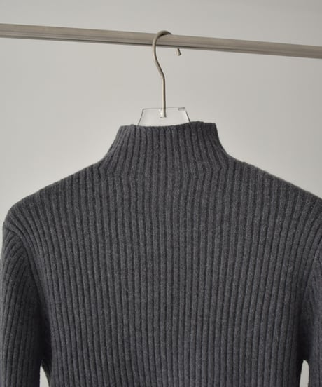 knit-02358　リブ ハイネック ニット トップス　オフホワイト　アイスブルー　グレー　ブラウン　ブラック