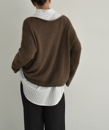 knit-02285　 モヘアライク ルーズ ニット　エクリュ　ブラウン
