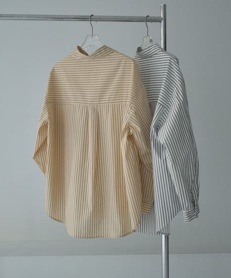 tops-02453　オーバーサイズ ストライプシャツ　キャメル