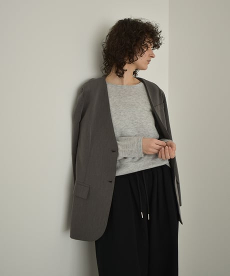 nh-knit-02337　クルーネック シアーニット　エクリュ　クリーム　イエローグリーン　グレー　ブラック