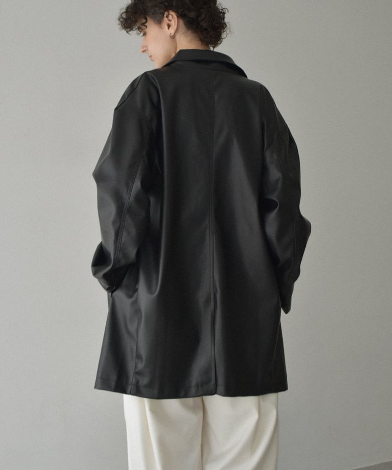 jacket-02025 フェイクレザー ミディ コート ブラック | L a v i s h
