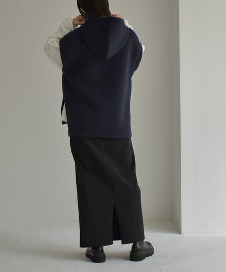 tops-02443　ダンボールニット フーディーベスト　グレージュ　ネイビー