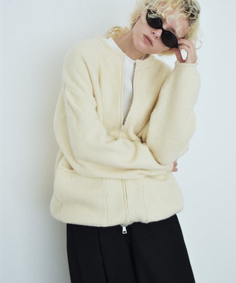 knit-02400　フロントポケット ジップ ニット カーディガン　アイボリー　グレー　ネイビー