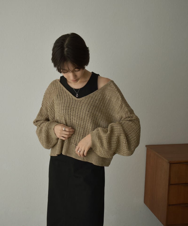 knit-09001 透かし編み 2wayニット カーディガン モカベージュ knit-09001 透かし編み 2wayニット カーディガン モカベージュ