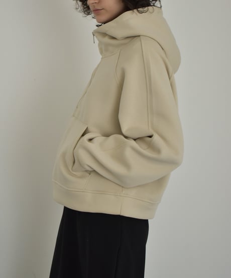 tops-02580　ハイネック ジップフーディ　ベージュ　グレー
